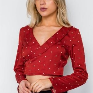 Polka Dot Long Sleeve Cropped Top